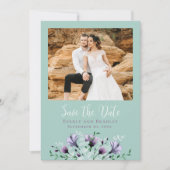 サージグリーンダスティパープルフローラ保存日 招待状 (正面)