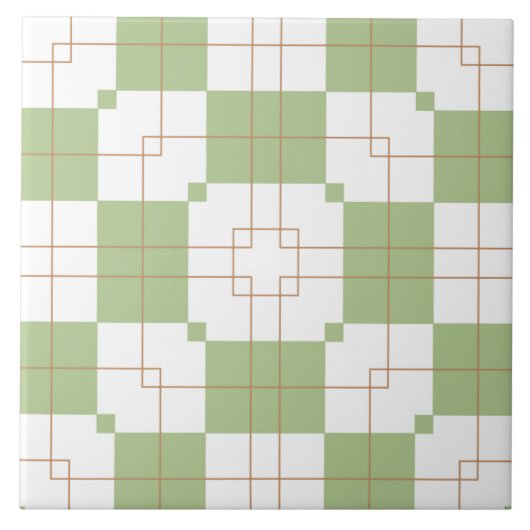 サージグリーンチェッカーボードグリッド柄 タイル (正面)