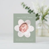 サージグリーンフラワースキャロップフォト誕生発表 ポストカード (スタンド正面)