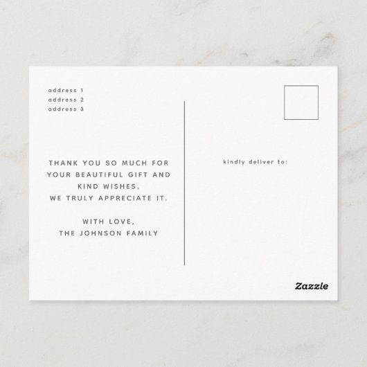 サージグリーンフラワースキャロップフォト誕生発表 ポストカード (裏面)