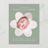 サージグリーンフラワースキャロップフォト誕生発表 ポストカード (正面)