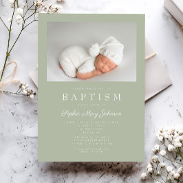 サージグリーンモダン写真バプテスマ 招待状