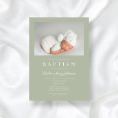 サージグリーンモダン写真バプテスマ 招待状