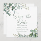 サージグリーンユーカリのミニマルな日付を保存 招待状 (正面/裏面)