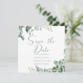 サージグリーンユーカリのミニマルな日付を保存 招待状 (スタンド正面)