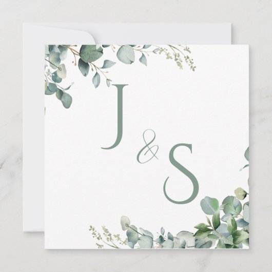 サージグリーンユーカリのミニマルな日付を保存 招待状 (裏面)