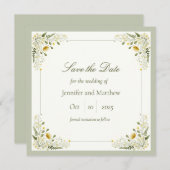 サージグリーンヴィンテージワイルドフラワー日付の保存 招待状 (正面/裏面)
