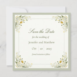 サージグリーンヴィンテージワイルドフラワー日付の保存 招待状