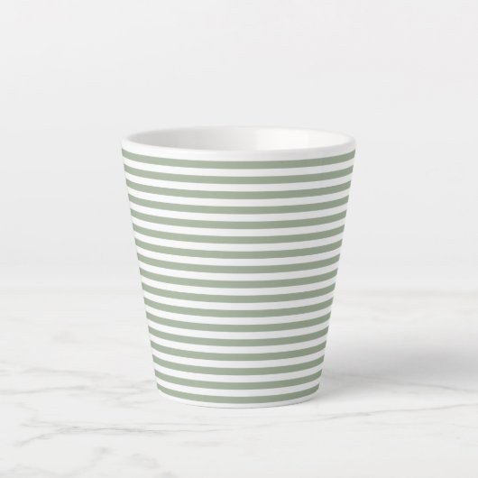 サージグリーン白ストライプクリスマスコーヒーマグ カフェラテマグ (正面)
