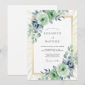 サージグリーン輝くバラの結婚式 招待状 (正面/裏面)