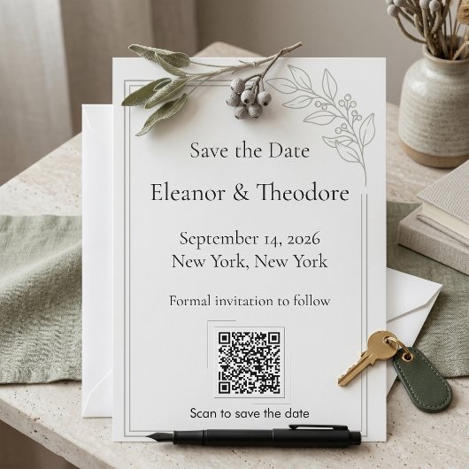 サージグリーン 静かなラグジュアリー QRコード Save the Date セーブザデート