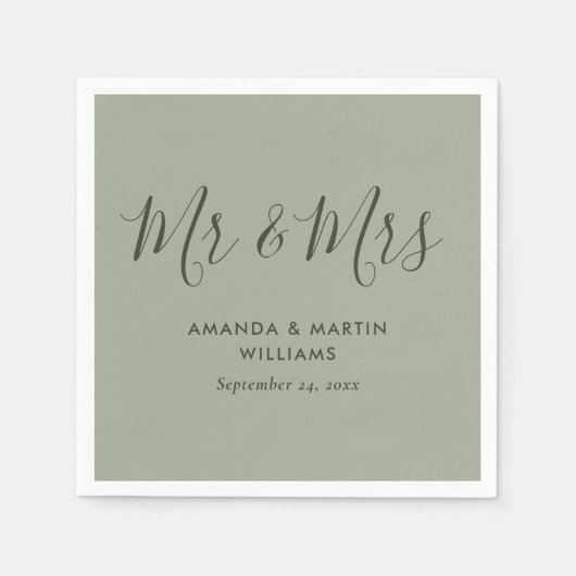 サージモダン・グリーン結婚ズ スタンダードカクテルナプキン (正面)