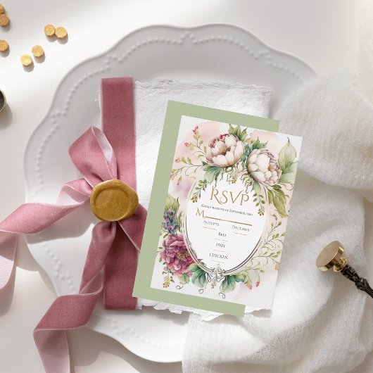 サージュエレガントグリーンロマン素朴結婚ツ 出欠カード