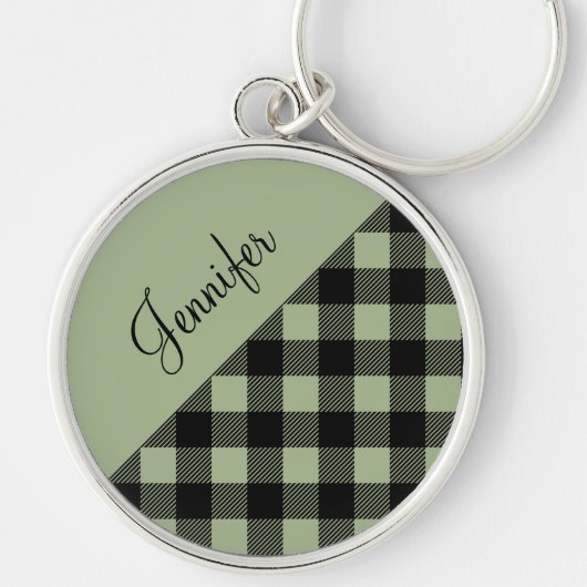 サージュモダングリーンバッファローチェック名 キーホルダー (正面)