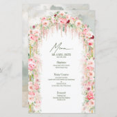 サージュ素朴グリーンとピンクのフローラアー結婚チのメニュー (正面/裏面)