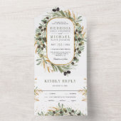 サージュ素朴グリーン金ゴールドオ葉リーブ結婚ズ オールインワン招待状 (内側)
