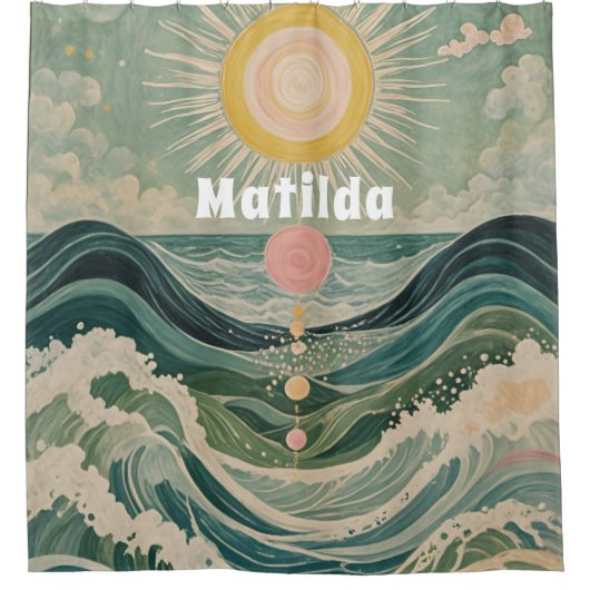 サージ太陽のュパーソナライズされた シャワーカーテン (正面)