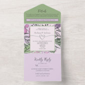 サージ芸術的グリーンパープル結婚ズ オールインワン招待状 (内側)