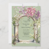 サージ・グリーン・フラワーズ・ウォーターカラー・アーチ・ウェディング 招待状 (正面)