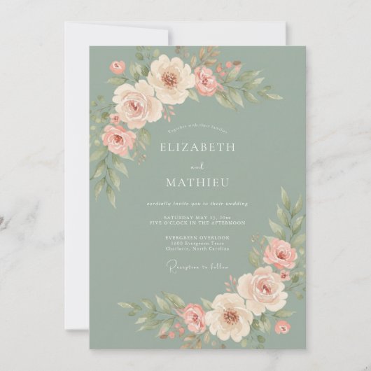サージ ソフト ブルーム ロマンス ウェディング 招待状 (正面)