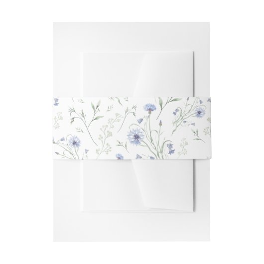 サージ ブルー 水彩画 野の花 招待状ベリーバンド (正面例)