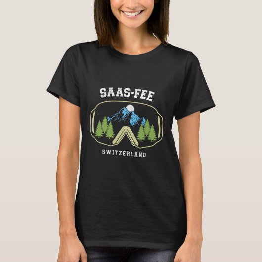 サースフェー スキーゴーグル リゾート スイスアルプス スキー スイス Tシャツ (正面)