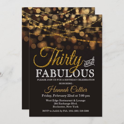 サーティアンドファブラスグリッター誕生日招待状 招待状 (正面/裏面)
