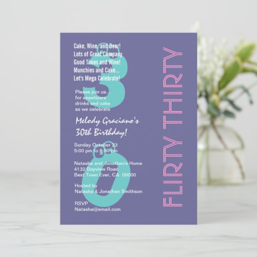 サーティパー気のあるそぶりをしたプルーピンク誕生日 招待状 (スタンド正面)