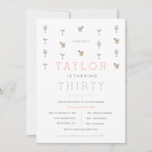 サーティマーティニマイルストン誕生日招待状 招待状 (正面)