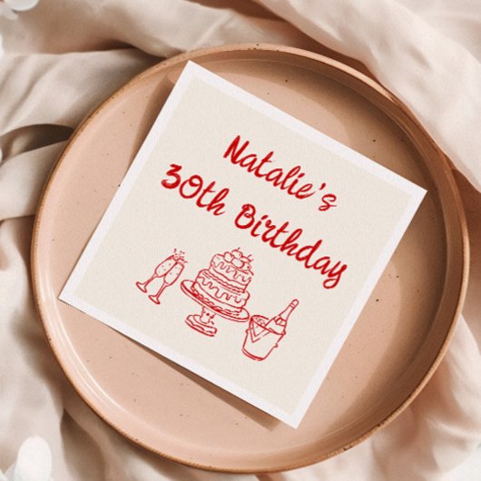 サーティレトロハンドドローケーキシャンパン誕生日 スタンダードカクテルナプキン