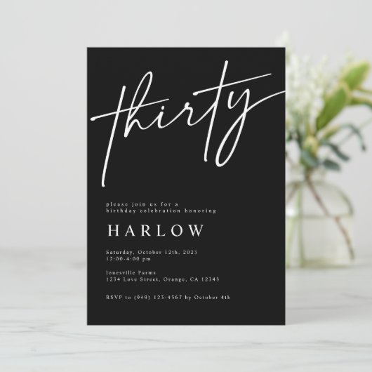 サーティーブラックアンドホワイト誕生日招待状 案内状 (スタンド正面)