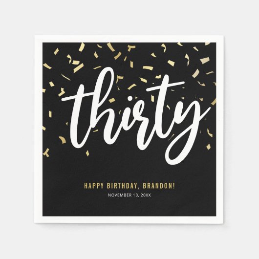 サーティーブラック金ゴールド30歳の誕生日パーティー スタンダードカクテルナプキン (正面)