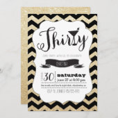 サーティーブラック&金ゴールドシェブロン誕生日招待状 招待状 (正面/裏面)