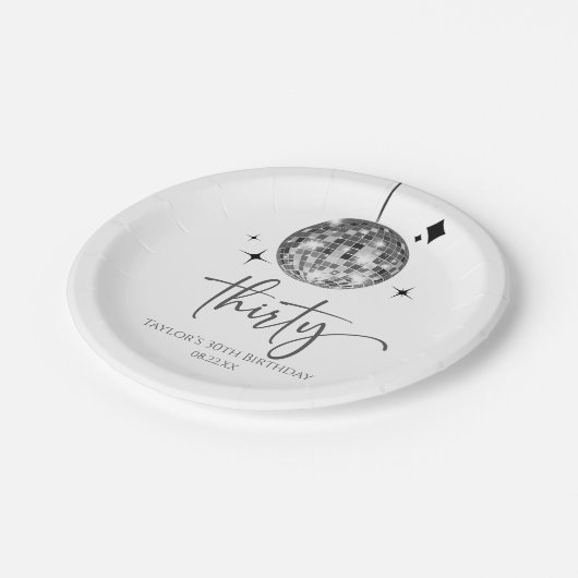 サーティーブランシルバーディスコボール30th誕生日パーティー ペーパープレート (アングル)