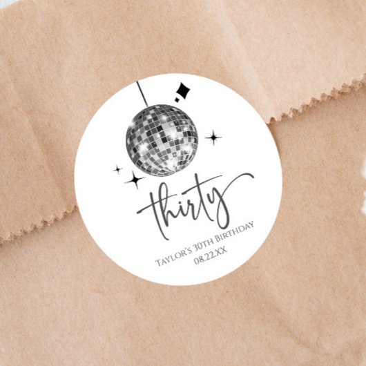 サーティーブランシルバーディスコボール30th誕生日パーティー ラウンドシール