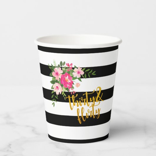 サーティー&気のあるそぶりをした紙カップ – 白黒ストライプ 紙コップ (裏面)