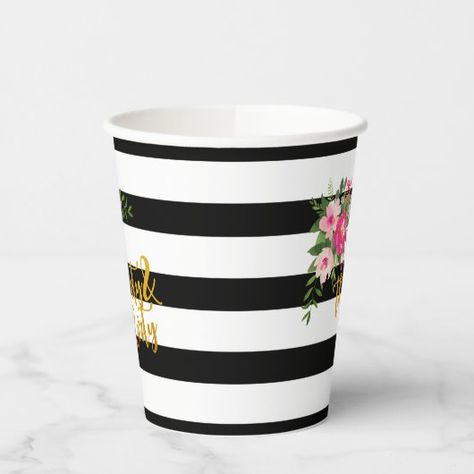 サーティー&気のあるそぶりをした紙カップ – 白黒ストライプ 紙コップ (左)