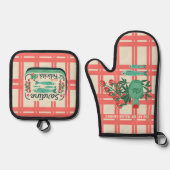 サーディンオお洒落リーブ油コーラルジンガム 鍋つかみ&鍋敷きセット (正面)