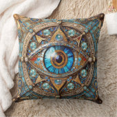 サードアイ – ターコイズブルー金ゴールドマンダラ クッション (ブランケット)