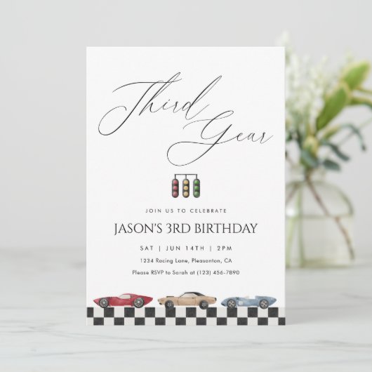 サードギア 3歳の誕生日 ヴィンテージ レーシングカーパーティー I 招待状 (スタンド正面)