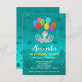 サードバースデーパーティーたこ風船招待状 招待状 (正面/裏面)