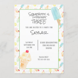 サードバースデーパーティーアイスクリーム招待状 招待状