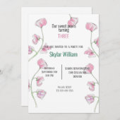 サードバースデーパーティーピンクスイートピー 招待状 (正面/裏面)