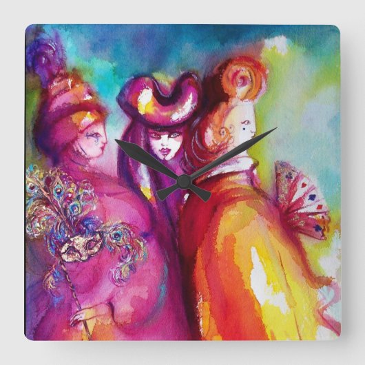 サードマスク/ベネチアンマスカレード スクエア壁時計 (正面)