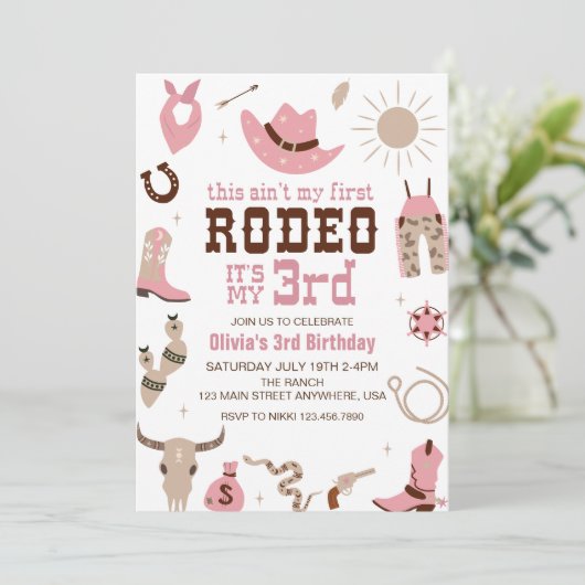 サードロデオウェスタン女性のカーボーイ3rd誕生日 招待状 (スタンド正面)