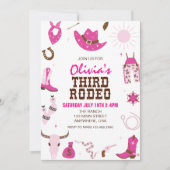 サードロデオホットピンクウェスタンの3回目の誕生日 招待状 (正面)