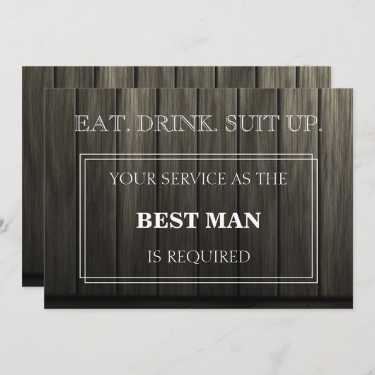 サービスの花婿介添人は木製 招待状 (正面/裏面)