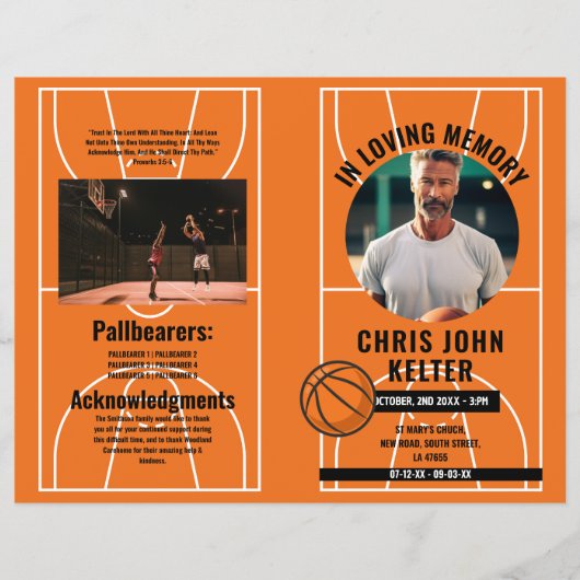 サービスの葬儀の順序バスケットボールの死亡記事 チラシ (正面)