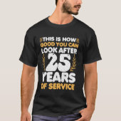 サービスの記念日メンズウィメンズ25年の仕事アン Tシャツ (正面)