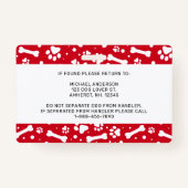 サービスドッグ赤い手のプリントパーソナライズされた写真ID バッジ (裏面)